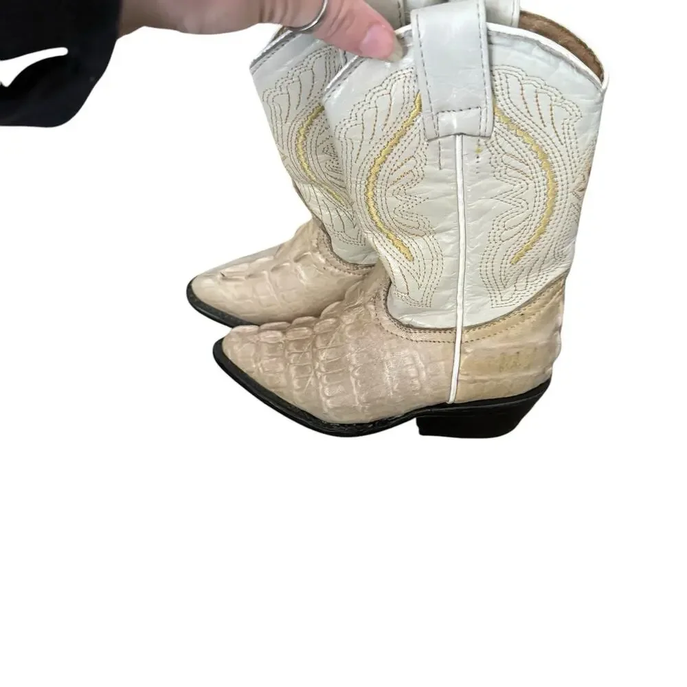 Pastizal Little Boys Size 6.5 Beige Lizzard Embossed Leather Mexico Cowboy Boots